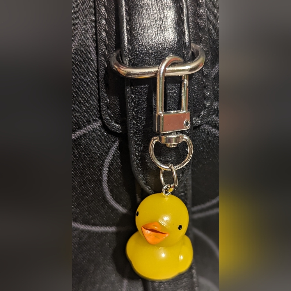 Brand new silver tone yellow rubber ducky clip bag charm/keychain, etc adorable